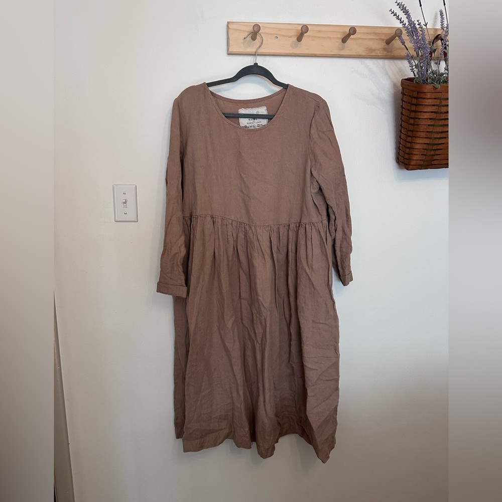 notPERFECTLINEN Taupe Long Sleeve Dress